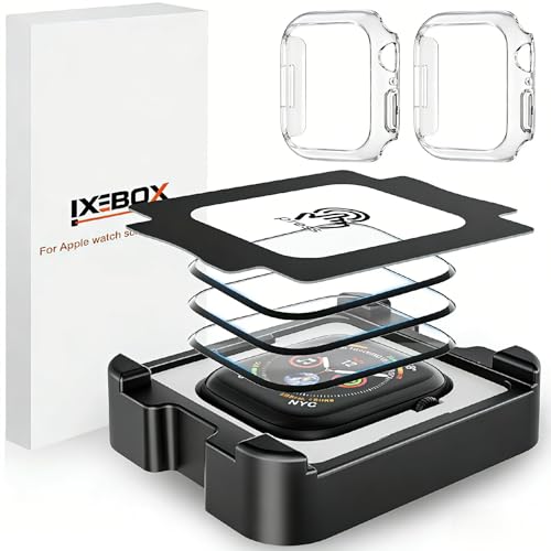 IXBBOX® 3-Pack Screen Protectors + 2-Pack Cases Compatible with Apple Watch Series 10/11 46mm, 3D Curved Full Coverage Tempered Glass, Scratch & Shatter Resistant, Waterproof, Bubble-Free Installation, No Screen Obstruction