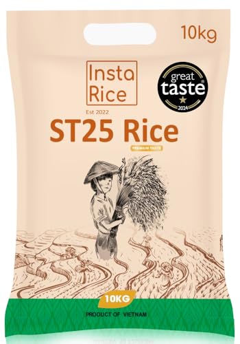 Insta Rice ST25 Premium Vietnamese Jasmine Rice 10kg - Great Taste 2024 Winner - Fragrant, Soft and Fluffy Long-Grain - Perfect for Asian, Thai and Everyday Cooking