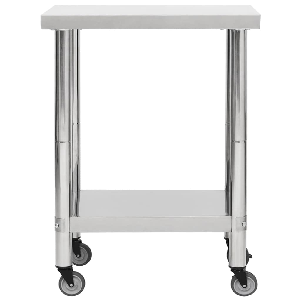 Mesa de trabajo de cocina con ruedas, 80 x 45 x 85 cm, de acero inoxidable, encimera de gastronomía con estante inferior para cocina, restaurante, catering, bocadillo, hotel y comercios