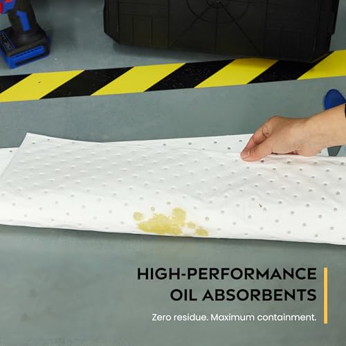 Image of Spill Ready Oil Only Absorbent Pads 15 inch x 20 inch (200 Pack) - Standard Weight Absorbs Up to 24 oz per pad - 2mm Oil Spill Mat, Hydrophobic Sorbent Mat Pads for Oil & Fuel Spills, Oil Pads - White