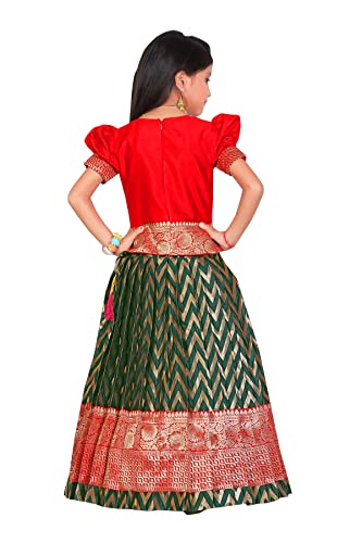 Image of New south Indian traditional pattu pavadai Jecquard Lehenga choli for girls dress