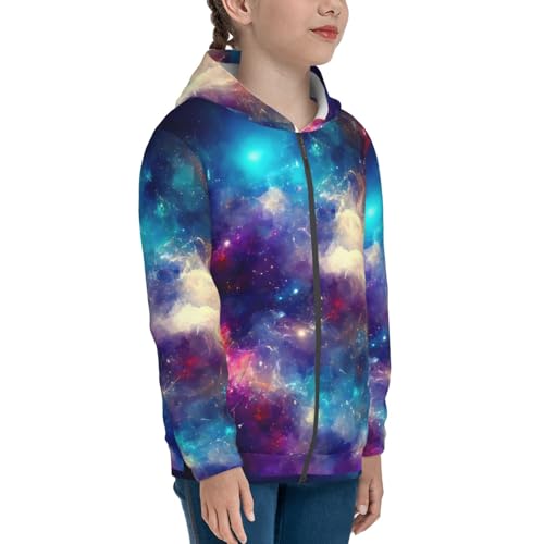 Nebula and Milky Way Kids Pullover Hoodies Boys Zip Up Sweatshirts Girls Athletic Clothes with Pocket4
