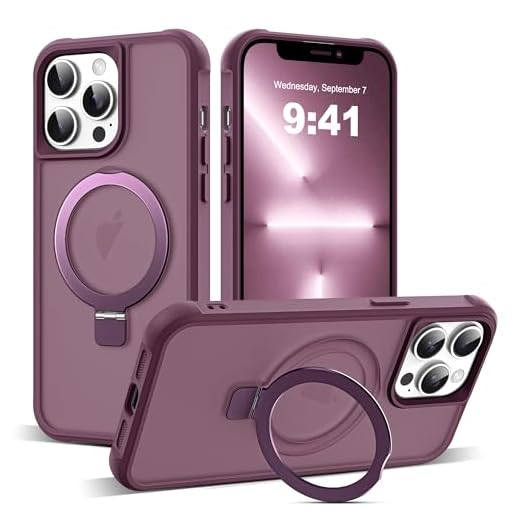 SKYLMW Compatible with iPhone 12 Pro Max Case & iPhone 13 Pro Max Case with Invisible Magnetic O-Ring Stand Translucent Phone Cases 6.7" [Compatible with Mag-Safe][Great Grip Feeling], Wine Red