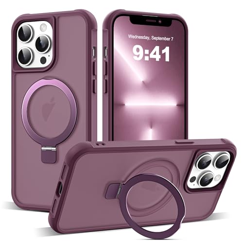 SKYLMW Compatible with iPhone 13 Pro Case with Invisible Magnetic O-Ring Stand Military-Grade Translucent Case for iPhone 13 Pro 6.1 [Compatible with Mag-Safe][Great Grip Feeling] Wine Red