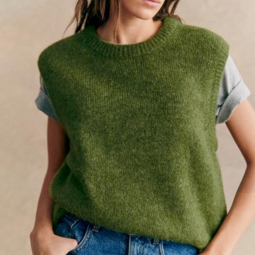 Image of Miqil Women Comfy Sweater Vest Casual Sleeveless Ribbed Knit Vest Trendy Crew Neck Knitted Pullover Tank Top Streetwear