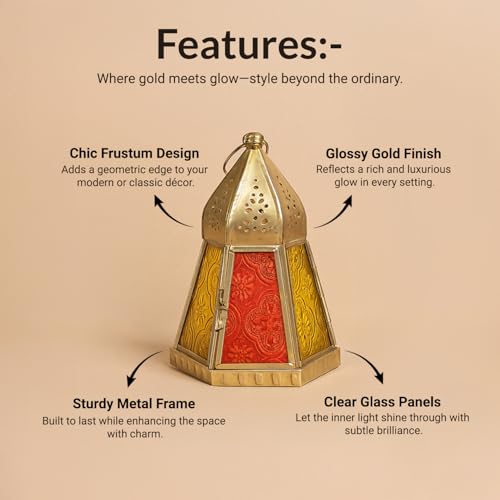 Image of MARKET 99 Metal+Glass Royal Lantern Frustum Shape | Elegant Home Decor for Diwali, Christmas, Birthday, and Wedding | Decorative Candle Holder for Ideal for Festive & Ambient Lighting | Multi Color