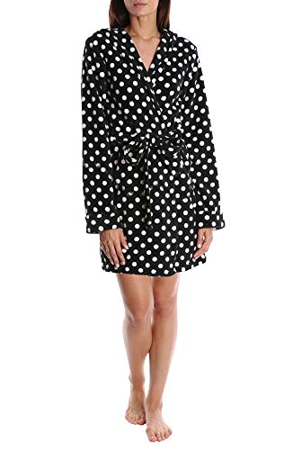 Nomad Women's Luxury Plush Printed Bathrobe Soft Hooded Robe Loungewear, Black and White