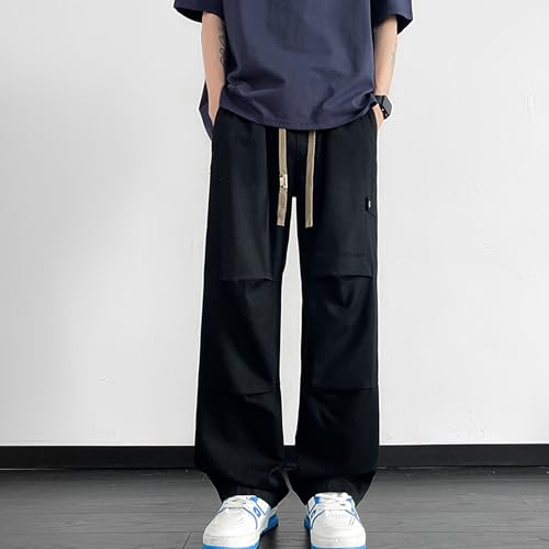 Men's Baggy Black Wide Leg Drawstring Jeans Japanese High Street Patchwork Pants Mens Cotton Jogger Casual Pants4