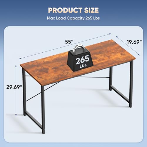 Image of DUMOS 55 Inch Office Computer Desk Modern Simple Style Writing Study Work Table for Home Bedroom - Wood Brown