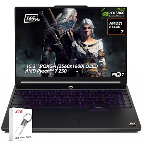 Image of Lenovo Legion 5a 15.3 inch WQXGA OLED 165HZ Gaming Laptop - AMD Ryzen 7 250 - NVIDIA GeForce RTX 5060 8GB GDDR7 - 16GB DDR5 1TB SSD - Backlit KB Wi-Fi7 Win11 - Eclipse Black - w /2TB USB Drive, W /GaLiMu