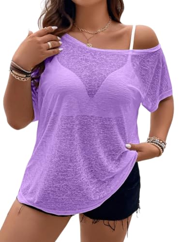 Image of Hilinker Women's Plus Size Sheer Mesh Short Sleeve Top