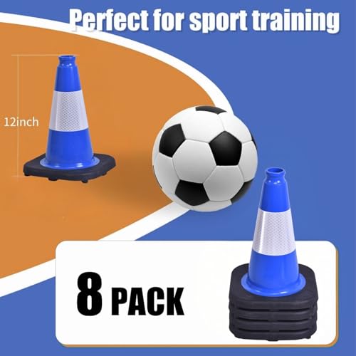 Image of BESEA 8 Pack 12 Inch Blue Traffic Cones with Wide Stable Base