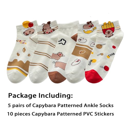 Image of 5 Pairs Cute Cartoon Animals Print Cotton Ankle Socks for Women Teens