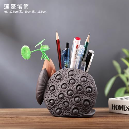 Penholder Bureau Rétro Noir 12,5 cm | Boîte de Rangement Style Chinois