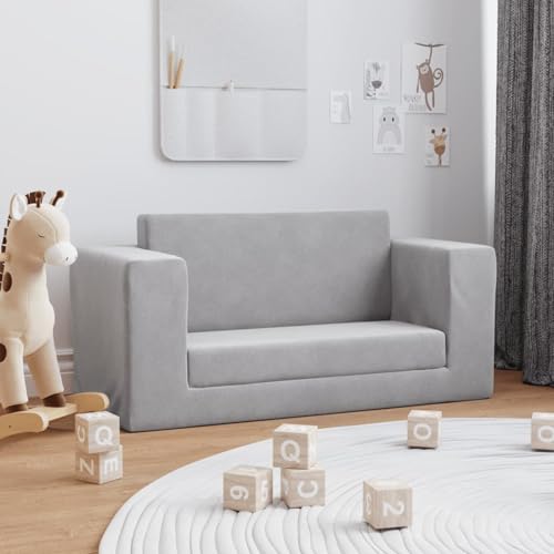 Gecheer Sofá Cama,Sofá Cama Chaise Longue,Sofás de salón,Sofá Cama de niños 2 plazas Felpa Suave Gris Claro M5#