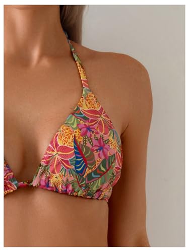 SOLY HUX Women's Triangle Halter Bikini Set Tropical Print Boho Swimsuits Two Piece Bathing Suits4