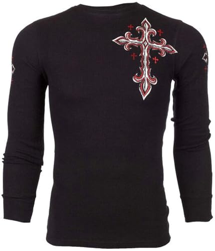 Archaic by Affliction Men's Thermal Shirt Spine Wings Black3