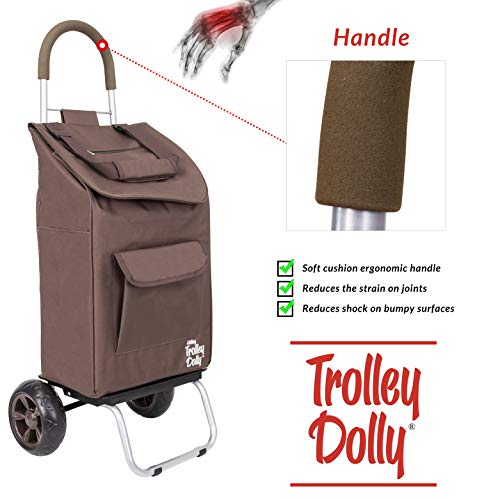 dbest products Trolley Dolly Brown Foldable Shopping cart for Groceries with Wheels and Removable Bag and Rolling Personal Handtruck Standard