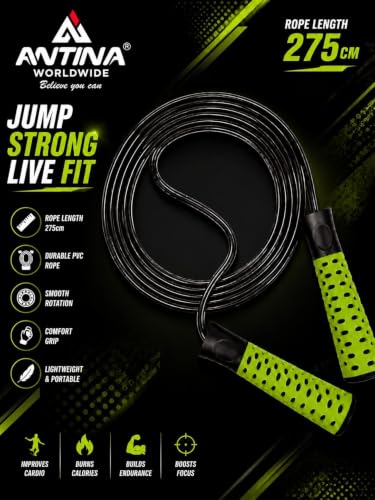 Image of Worldwide Double Colour Skipping Rope with Ball Bearings | Adjustable 275 cm Rope Length | High Speed Jump Rope for Men, Women & Kids | Comfortable Grip | Fitness, Cardio & Cross Training (Floro Green)