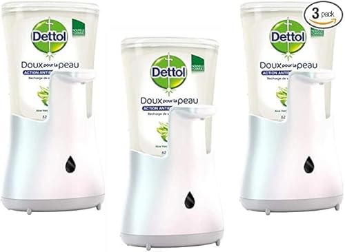 DETTOL Lot de 3 Nos Touch kit - Distributeur Automatique Effet INOX et Gel Lavant Mains Aloe Vera