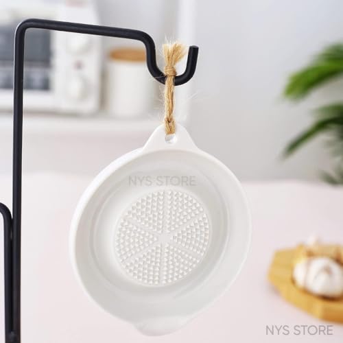 Image of Garlic Ginger Grinder Plate with Filter & Pour Spout | Manual Mini Grater Dish with Brush | Ceramic Grinding Bowl for Garlic, Ginger, Vegetables, Baby Food & Sauce Making