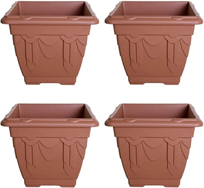 PHG Classic Square Flowering Planters for Indoor and Outdoor | Premium Planters for Garden | Stylish Heritage Plant Pots | Durable Plastic Plant Pots | 30 centimetres (Pack of 4, Terracota)