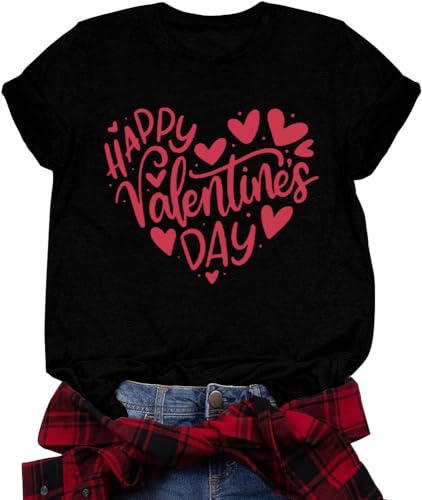 Image of Valentines Shirts for Women Valentine Love Heart Printed Graphic Tshirt Cute Girls Casual Top