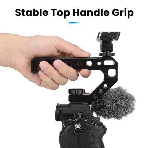 Image of ZORBES Aluminum Alloy Cold Shoe Camera Handle, CNC Metal Top Handle with 1 /4'' & 3 /8'' Threaded Holes, Multi-Mount Rig Grip for DSLR Mirrorless Camera Cage, for Video Recording & Vlogging