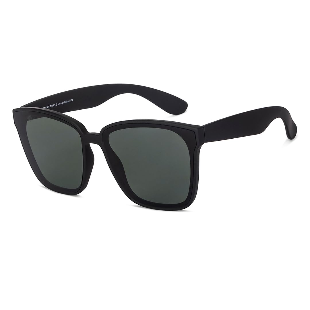 VINCENT CHASE EYEWEAR By Lenskart | Black Green Full Rim Wayfarer | HAVANA | Branded Latest and Stylish Sunglasses | 100% UV Protected | Men & Women | Large | VC S14526