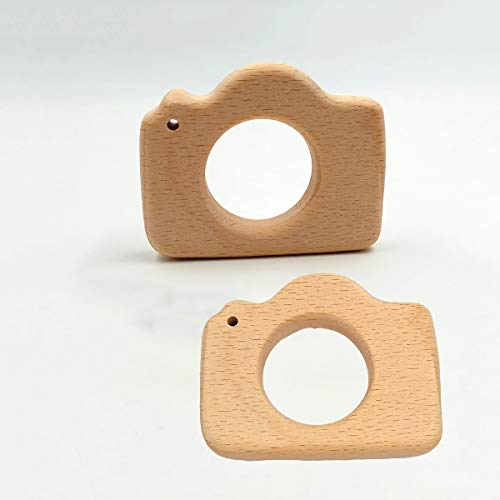 Image of 2pcs Lovely Cartoon Wood Camera Pure Natural Animal Shape Beech Wooden Handmade Pattern DIY Jewelry Making Necklace Pendant