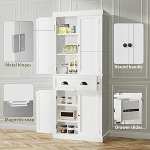 Flamaker 72" Kitchen Pantry Cabinet, Tall Pantry Storage Cabinet with Drawer and 4 Adjustable Shelves, Freestanding Pantry Cupboard Cabinet for Kitchen, Dining Room and Living Room (White) Flamaker 72 Kitchen Pantry Cabinet Tall Pantry Storage Cabinet with Drawer and 4 Adjustable Shelves Freestanding Pantry Cupboard Cabinet for Kitchen Dining Room and Living Room White