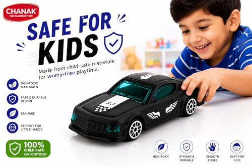 Image of Chanak Die-cast Car - Metal Pull Back Toy Car with Smooth Wheels - Racing Toy with Zinc Alloy Body - Pull Back Sports Cars with Smooth Edges - Vehicle Toys Cars - Gift for Kids 3+ Year (Black)