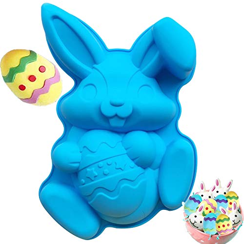 Easter Bunny Egg Mold Large Chocolate Mold Bunny Shape Baking Mold Chocolate Candy Molds for Chocolate, Candy, Baking Muffin, Cupcake, Jello, Soap, Ice Cube DIY Mold (Blue)