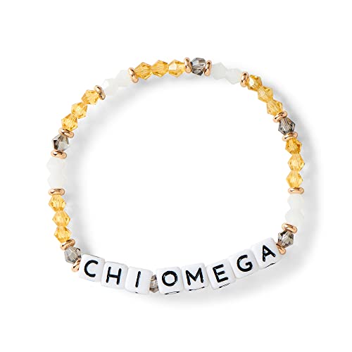 Sorority Shop Chi Omega Bracelet — Glass Bead Bracelet with CO Name Beads and 18K Gold Accent Beads, Greek Sorority Jewelry for Big Little Sorority Gifts