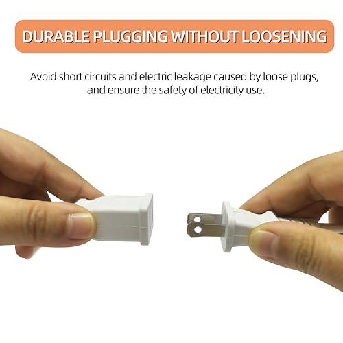 3FT Short White Extension Cord Thin Flexible 2-Prong Single Outlet 1250W 10A for Indoor Use Ideal for Holiday Lights, Lamps, Security Cameras and Small Appliances 0.94m Light Duty Power Cord (1 Pack) by UVTaoYuan - Image 9