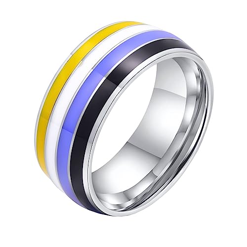Image of Unisex 8mm Colorful Stripes Pride Ring | Stainless Steel, Unique Cool Enamel, Homosexuals LGBT Gay, Eternity Couple Wedding Band