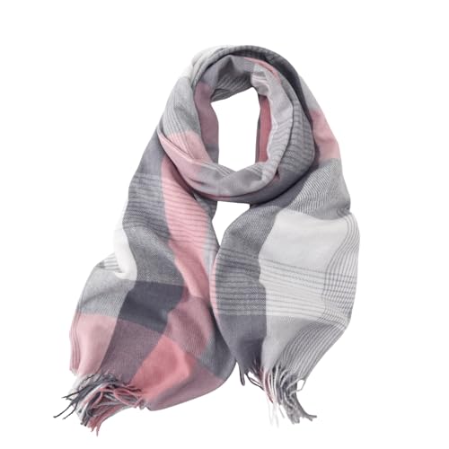 WHCREAT Schal Damen Winter Weicher Warmer Winterschal Karierte Damenschal Mit Fransen Lange Stola Schals, Rosa Grau
