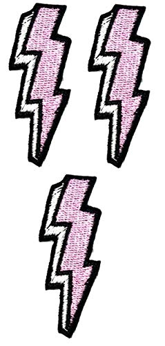 Umama Patch Set of 3 Mini Lightning Bolt Weather Storm Cartoon Patch White Pink Lightning Motif Sew Iron on Patch for Kids Clothing School Bag Jackets Jeans Backpacks Hats