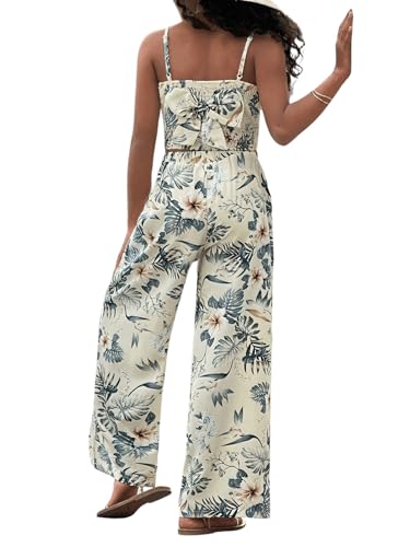 Image of Floerns Girl's 2 Piece Outfit Hawaiian Tropical Crop Cami Tops and Boho Pants Set