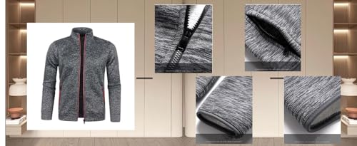 Generisch Herren Strickjacke Leichte Jacke Langarm Übergangsjacke Dünne Sportjacke mit Reissverschluss und Taschen Trainingsjacke Softshelljacke Warmes Fleece Sweatshirt Sweatjacke ohne Kapuze