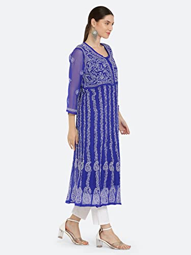 Image of FAWOMENT Women's Georgette Yok Anarkali Kurta with Intricate Lucknowi Chikankari Fine Hand Crafted Embroidery