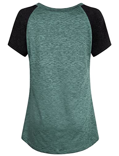 Cestyle Ladies Short Sleeve Raglan Tee,Green Woman's Funny Shirts Scoop Neck Stitching T-Shirt 2022 Cool Casual Baseball Street Tees Juniors Sports Exercise Running Raglan T-Shirt Tops Medium #TOP1