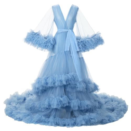 Fanjian Puffy Tulle Robe Long Lingerie Bridal Robe Baby Shower Photography