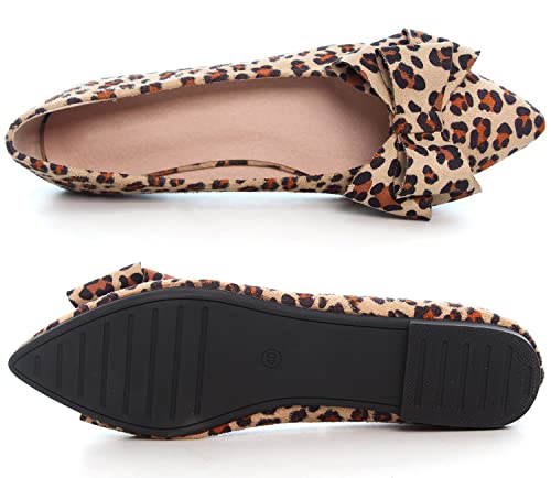 Image of SAILING LU Womens Bowknot Ballet Flats Pointy Toe Suede