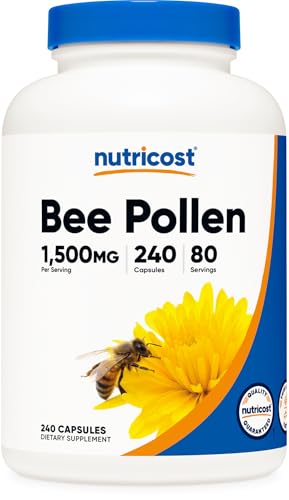 Nutricost Bee Pollen (240 Capsules 80 Servings) (1 500MG Per Serving) - Non-GMO GMP Compliant