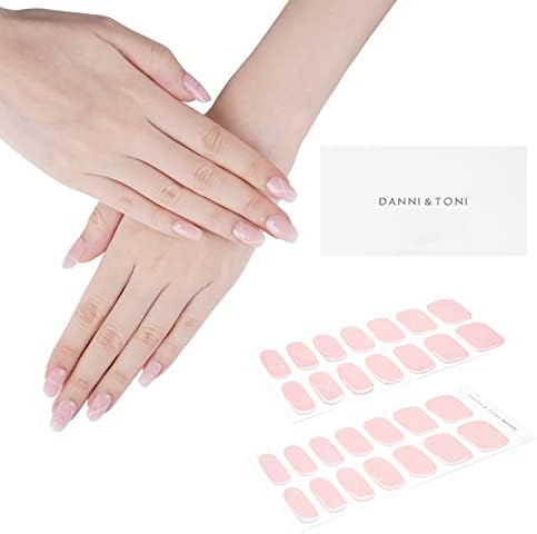 DANNI & TONI Semi Cured Gel Nail Strips Pink (Shimmering Date Night) Gel Nail Stickers White Dots Gel Nail Wraps 28 Stickers