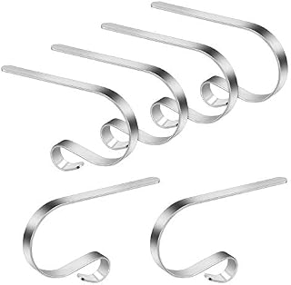 Homgaty Christmas Stocking Holders for Mantle, 6 Pack Christmas Stocking Hanger Hooks Metal Fireplace Hanger for Christmas Party Decoration (Silver)
