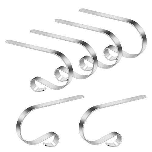 Homgaty Christmas Stocking Holders for Mantle, 6 Pack Stocking Hanger Stocking Hooks Metal Fireplace Hanger for Christmas Party Decoration (Silver)