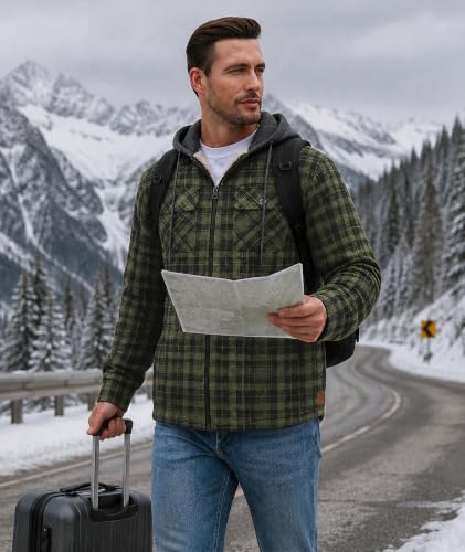 Men's Flannel Jacket Vintage Plaid Zip Up Sherpa Lined Fleece Coat - image 3