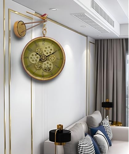 Image of Amazon Brand - Umi Silent Hanging Double Sided Wall Clock for Living Room Station Clock Two Faces Moving Gear Stylish Wall Clock for Hallway Office Home Decor 33 x 83 cm UC-13489 (Red)